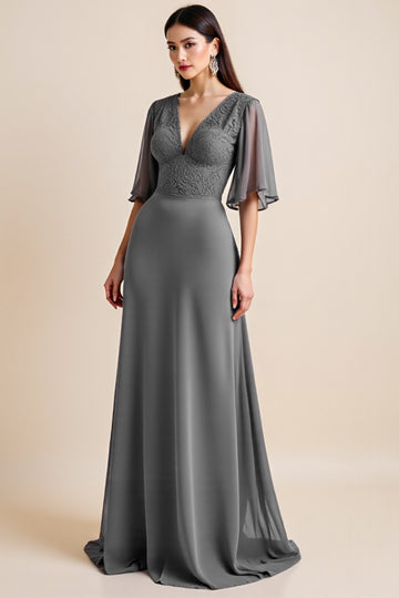 A Line Grey Mother of the Bride Dress with Appliques